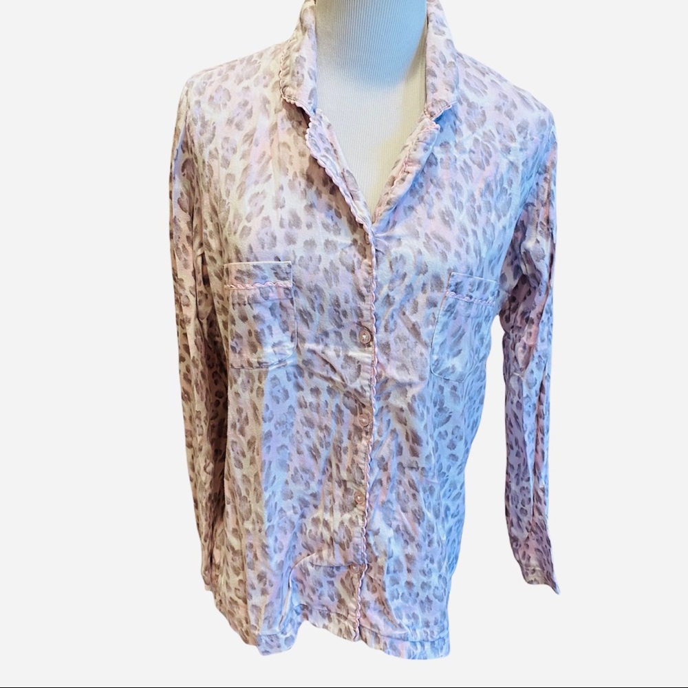 Victoria’s Secret Pink Leopard Print PJ Top Loungewear Pajamas Cotton S